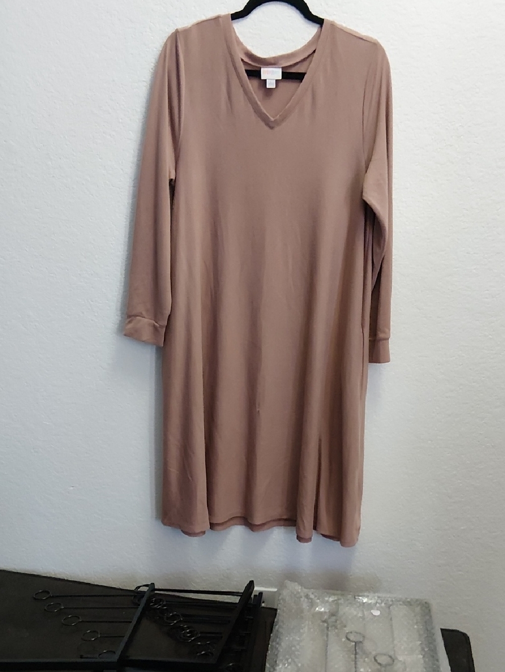 LuLaRoe Long Sleeve V-Neck Dress in Taupe